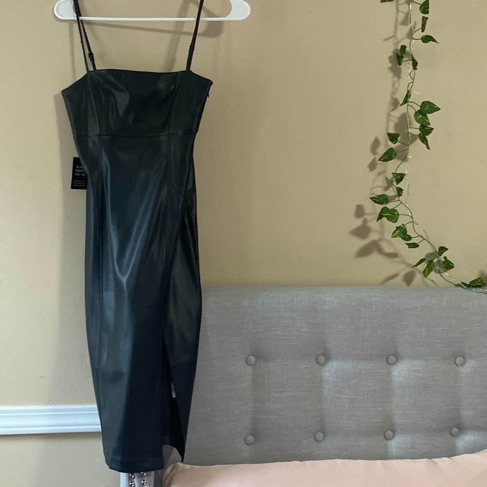 Express faux leather body contouring dress